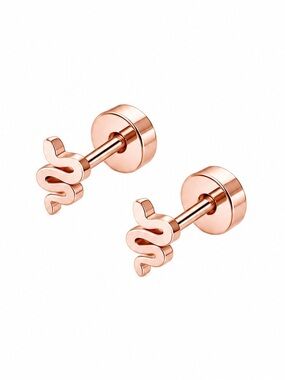 Rose Gold Snake Stud Earrings Flat Back 20G Stainless Steel Cartilage Studs